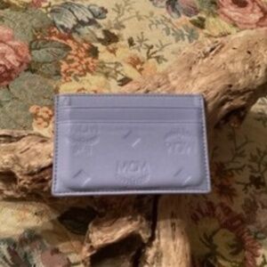 MCM Klara Periwinkle Blue Embossed Logo Leather Card Case